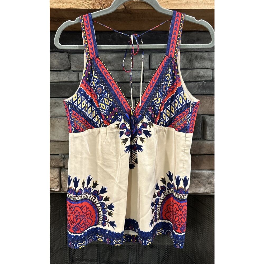 Women’s TIBI New York Floral/Mosaic Silk V Neck Halter Top Size M *B5